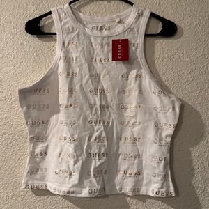 NWT GUESS White and Gold Logo Tank Top